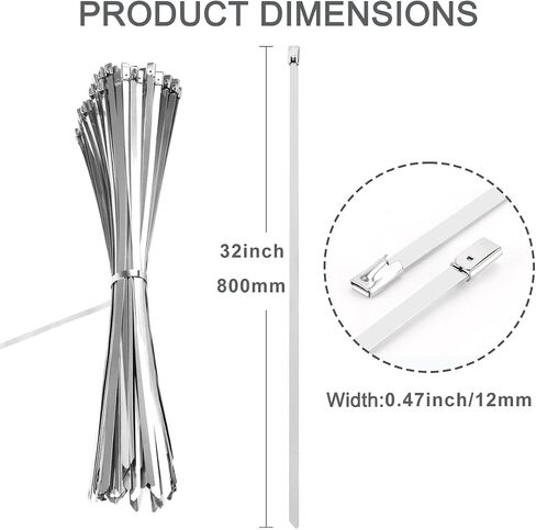 Heavy Duty Metal Zip Ties-50PCS, 16 inch, Silver-Max Weight 337lbs-Outdoor Use-304 Stainless Steel-for Home Improvement, Machinery, Vehicles, Farms, Cables, Fence in Saudi Arabia
