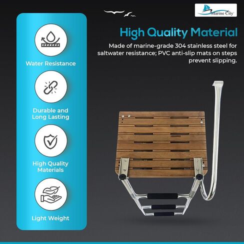 MARINE CITY Stainless Steel 3 Step O/B Swim Teak Platform Ladder Telescoping Boat Ladder for Marines – Boats – Ships – Yachts (Pack of 1) in Saudi Arabia