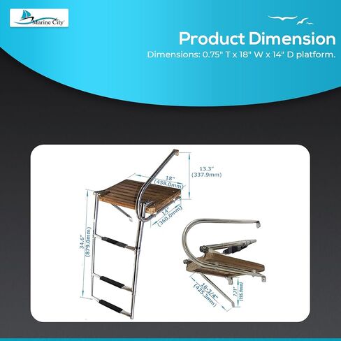 MARINE CITY Stainless Steel 3 Step O/B Swim Teak Platform Ladder Telescoping Boat Ladder for Marines – Boats – Ships – Yachts (Pack of 1) in Saudi Arabia