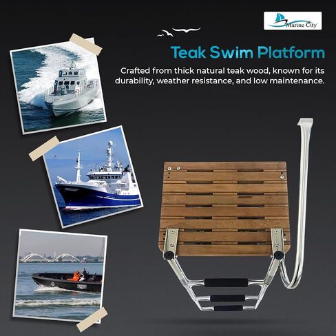 MARINE CITY Stainless Steel 3 Step O/B Swim Teak Platform Ladder Telescoping Boat Ladder for Marines – Boats – Ships – Yachts (Pack of 1) in Saudi Arabia
