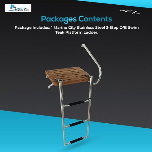 MARINE CITY Stainless Steel 3 Step O/B Swim Teak Platform Ladder Telescoping Boat Ladder for Marines – Boats – Ships – Yachts (Pack of 1) in Saudi Arabia