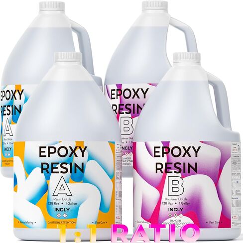 INCLY 2 Gallon Crystal Clear Epoxy Resin Kit, High Gloss & Bubbles Free Resin Supplies Coating & Casting Resin for Table Top, Countertop, River Table,Wood, Jewelry Making, Art Craft, Self Leveling 1:1 in Kuwait