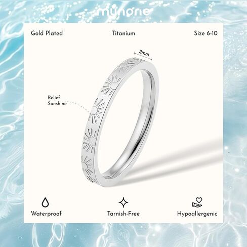 Sunshine Ring for Women Men, 2mm 18k Sun Engraved Gold Plated Titanium Stacking Ring You Are My Sunshine Statement Band Ring in Saudi Arabia