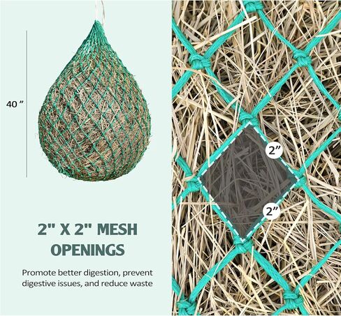 Tackmore Slow Feed Hay Net for Horses 40’’ Hay Bag Horse hay Feeder Net with 2’’ Holes Black in Kuwait