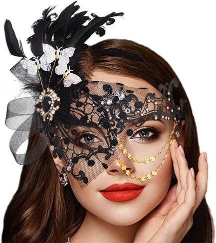 Campsis Women Masquerade Mask Feather Mask Gold Mardi Gras Masks Venetian Prom Costume Ball Metal Eye Mask for Women and Girls in Kuwait
