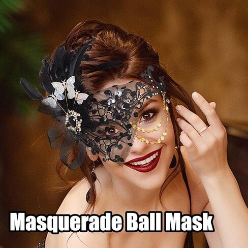Campsis Women Masquerade Mask Feather Mask Gold Mardi Gras Masks Venetian Prom Costume Ball Metal Eye Mask for Women and Girls in Kuwait
