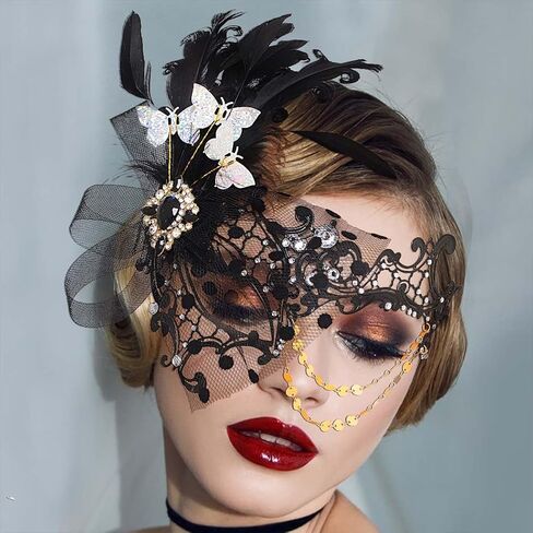 Campsis Women Masquerade Mask Feather Mask Gold Mardi Gras Masks Venetian Prom Costume Ball Metal Eye Mask for Women and Girls in Kuwait
