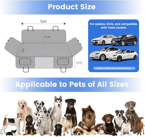 غلاف مقعد سيارة مخاطي للكلاب للمقعد الخلفي لتسلا ، متوافق مع غطاء مقعد Tesla Model Y & 3 Dog ، أرجوحة حيوان أليف مقاوم للماء مع نافذة شبكية ، تنظيف سهلة ، عازلة الخدش و nonslip ، يناسب 2018-2025 أسود in Kuwait