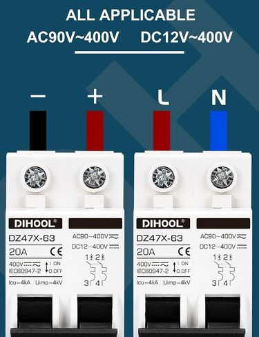 DIHOOL DC Miniature Circuit Breaker, 2-Pole 30 Amp Solar Disconnect Switch, AC DC Universal DIN Rail Mount Circuit Breakers in Saudi Arabia
