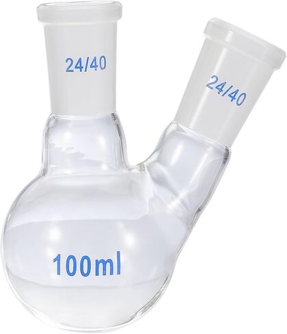 PATIKIL 100ml Boiling Flask, 3.3 Borosilicate Glass 2 Neck Round Bottom Flask Heavy Wall with 24/40 Standard Taper Outer Joint for Laboratory, Clear in Saudi Arabia
