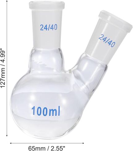 PATIKIL 100ml Boiling Flask, 3.3 Borosilicate Glass 2 Neck Round Bottom Flask Heavy Wall with 24/40 Standard Taper Outer Joint for Laboratory, Clear in Saudi Arabia