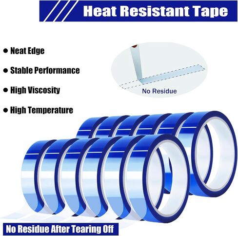 4 لفات 20 مم × 33 م (108 قدم) شريط حراري أزرق، شريط مقاوم للحرارة بدرجة حرارة عالية، شريط نقل حراري للتسامي الحراري من الفينيل، بدون بقايا in Kuwait