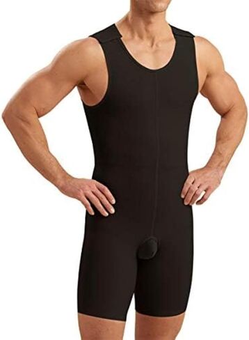 MARENA Men's Recovery Sleeveless Bodysuit Post Surgery - Stage 2, S, Black in Saudi Arabia