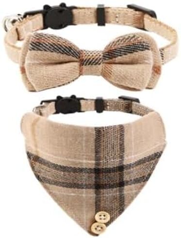 Mini Cat Bandana, Cat Tie Collar, Cat Bandana Collar with Bells and Bowtie, Kitten Bow Tie with Safety Buckle Adjustable Size for Small Cats Boys or Girls, Blue (2 pcs) in Kuwait