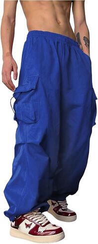 OYOANGLE Men's Baggy Cargo Pants Elastic Drawstring Waist Flap Pocket Y2K Hip Hop Trousers in Saudi Arabia