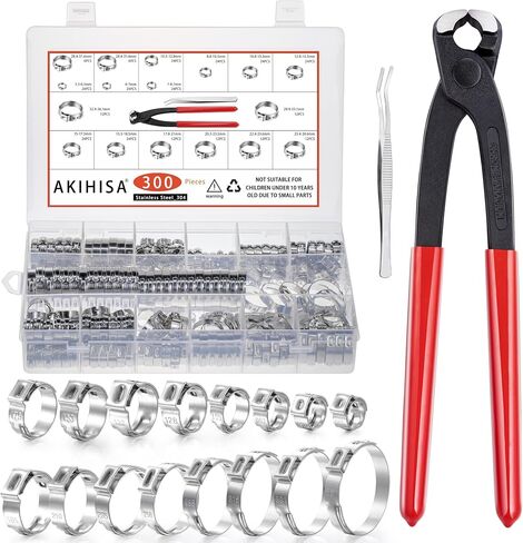 360pcs 16 Sizes Single Ear Hose Clamps, 5.3-36.1mm Stainless Steel_304 Crimp Hose Clamps Cinch Rings Assortment Kit for Automotive, Pipe, Plumbing in Saudi Arabia