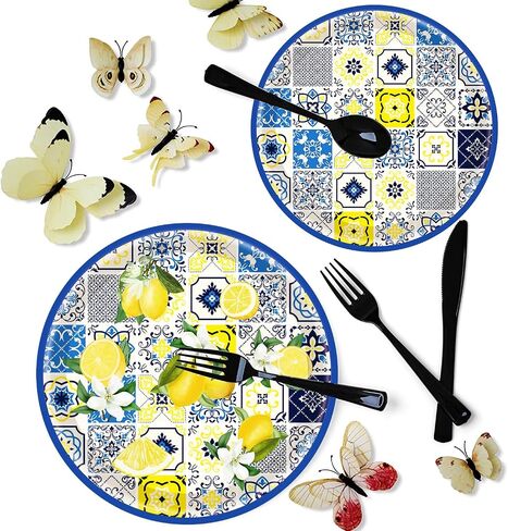 100PCS CAPRI LEMON Party Party Supplies Blue Tiles Leemon Lemon Party Decorations 9 "Blue Tiles Lemon Plates 7" Paper Paper Plaor Plates Lemon Forms for Lemon Birthday Party Decorations (Blue) in Kuwait