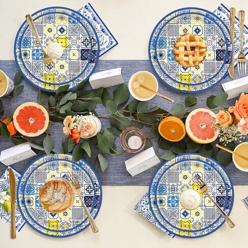 100PCS CAPRI LEMON Party Party Supplies Blue Tiles Leemon Lemon Party Decorations 9 "Blue Tiles Lemon Plates 7" Paper Paper Plaor Plates Lemon Forms for Lemon Birthday Party Decorations (Blue) in Kuwait
