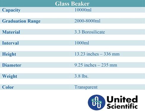 United Scientific BG1000-20000 Borosilicate Laboratory Grade Glass Beakers, Griffin Low Form Beaker, Graduated with Spout, Designed for Laboratories & Chemistry Classrooms, 20000mL Capacity in Saudi Arabia