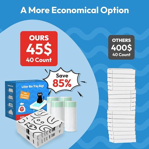 20 Pack Cat Litter Bags, Compatible with PetSafe Crystal Litter Box Tray Refill, with Anti-scratch Cardboard, Heavy Duty, Leak-proof Thick Drawstring Litter Box Liners, 37" x 17" in Kuwait