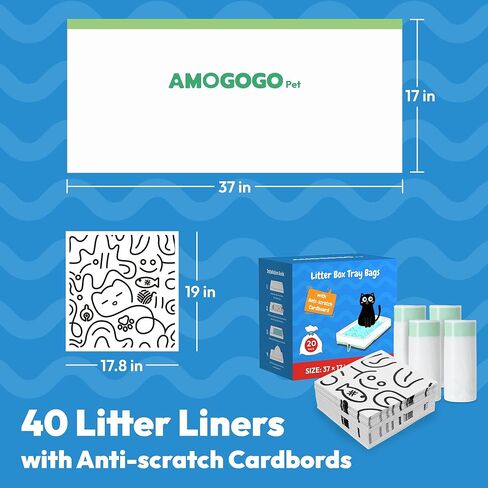 20 Pack Cat Litter Bags, Compatible with PetSafe Crystal Litter Box Tray Refill, with Anti-scratch Cardboard, Heavy Duty, Leak-proof Thick Drawstring Litter Box Liners, 37" x 17" in Kuwait