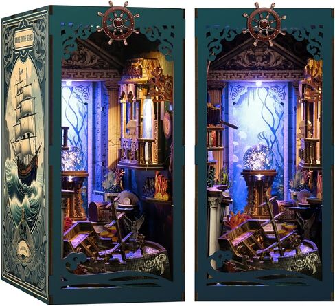 DIY Book Nook Kit 3D Wooden Puzzles for Adults, Bookstore Miniature House Kit Book Nook Bookshelf Insert Decor with LED Lights Craft Kits in Kuwait