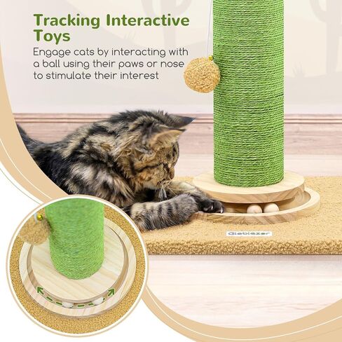 SC35 Extra Thick Heavy Duty Cat Scratching Post for Large Cats & Kittens, 35-Inch Large Cat Scratch Post for Indoor Cats with Hanging Toy & Wooden Ball Tracking Interactive Toy, Light Grey in Kuwait