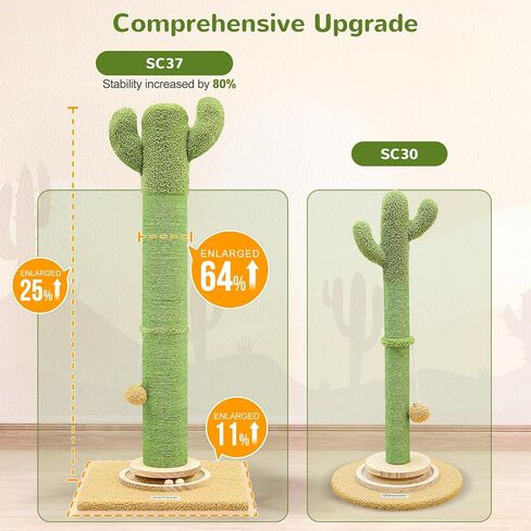 SC35 Extra Thick Heavy Duty Cat Scratching Post for Large Cats & Kittens, 35-Inch Large Cat Scratch Post for Indoor Cats with Hanging Toy & Wooden Ball Tracking Interactive Toy, Light Grey in Kuwait