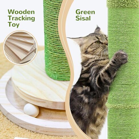 SC35 Extra Thick Heavy Duty Cat Scratching Post for Large Cats & Kittens, 35-Inch Large Cat Scratch Post for Indoor Cats with Hanging Toy & Wooden Ball Tracking Interactive Toy, Light Grey in Kuwait