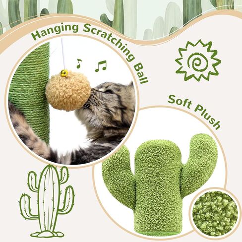 SC35 Extra Thick Heavy Duty Cat Scratching Post for Large Cats & Kittens, 35-Inch Large Cat Scratch Post for Indoor Cats with Hanging Toy & Wooden Ball Tracking Interactive Toy, Light Grey in Kuwait