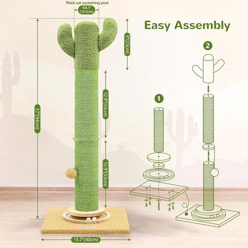 SC35 Extra Thick Heavy Duty Cat Scratching Post for Large Cats & Kittens, 35-Inch Large Cat Scratch Post for Indoor Cats with Hanging Toy & Wooden Ball Tracking Interactive Toy, Light Grey in Kuwait