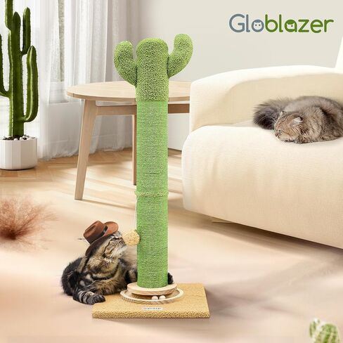 SC35 Extra Thick Heavy Duty Cat Scratching Post for Large Cats & Kittens, 35-Inch Large Cat Scratch Post for Indoor Cats with Hanging Toy & Wooden Ball Tracking Interactive Toy, Light Grey in Kuwait