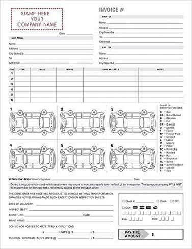 NextDayLabels - 2 Part Vehicle Auto Transport Bill of Lading and Invoice Form in Kuwait