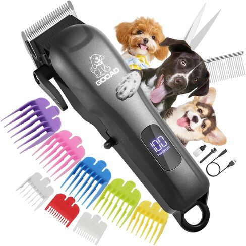 Dog Clippers for Grooming, Cordless,Low Noise, Electric Quiet,Rechargeable, Pet Hair Clippers for Thick Coats, Dog Trimmer Grooming Kit, Shaver for Small and Large Dogs Cats,Silver in Kuwait