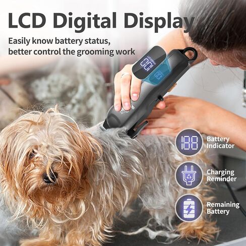 Dog Clippers for Grooming, Cordless,Low Noise, Electric Quiet,Rechargeable, Pet Hair Clippers for Thick Coats, Dog Trimmer Grooming Kit, Shaver for Small and Large Dogs Cats,Silver in Kuwait