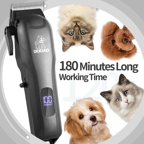 Dog Clippers for Grooming, Cordless,Low Noise, Electric Quiet,Rechargeable, Pet Hair Clippers for Thick Coats, Dog Trimmer Grooming Kit, Shaver for Small and Large Dogs Cats,Silver in Kuwait