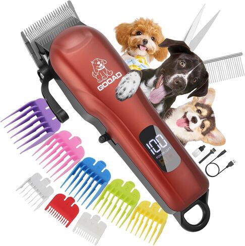 Dog Clippers for Grooming, Cordless,Low Noise, Electric Quiet,Rechargeable, Pet Hair Clippers for Thick Coats, Dog Trimmer Grooming Kit, Shaver for Small and Large Dogs Cats,Silver in Kuwait