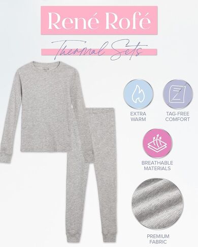 طقم ملابس داخلية حرارية للفتيات من Rene Rofe - قطعتين من قطعة علوية محبوكة وبنطلون طويل (2T-16) in Kuwait