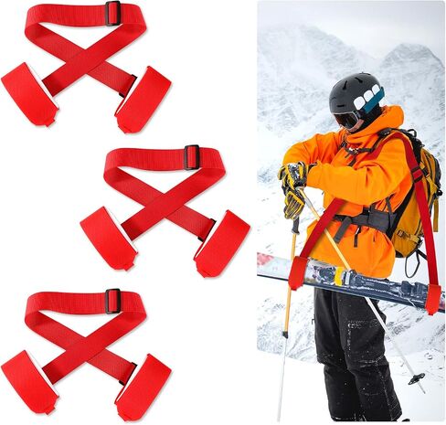 3pcs Ski Shoulder Straps, Adjustable Ski Carrier Straps Ski Pole Straps Ski Bag Fastener Straps Snowboard Leash/Band/Sling with Protective Pads Skate Ski Boot Straps for Winter Sports Accessories in Saudi Arabia