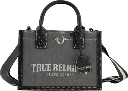حقيبة يد نسائية من True Religion، حقيبة يد متوسطة الحجم للسفر مع حزام كتف قابل للتعديل وشعار حدوة الحصان، من الدينيم in Saudi Arabia