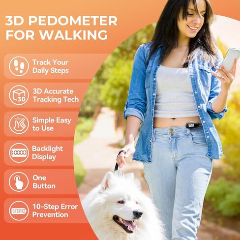 3D Pedometer for Walking, Simple Walking Step Counter with Removable Clip and Strap, USB Rechargeable Step Tracker with Backlight, Accurate Step Counter for Men Women Kids Seniors in Saudi Arabia