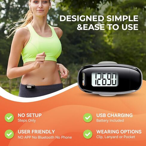 3D Pedometer for Walking, Simple Walking Step Counter with Removable Clip and Strap, USB Rechargeable Step Tracker with Backlight, Accurate Step Counter for Men Women Kids Seniors in Saudi Arabia