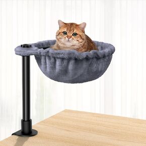 Cat Desk Bed - Cat Desk Perch with 360° Rotating - Soft Fabric Desk Nest Cat Bed - Height Adjustable Cat Bed Desk Mount - Cat Hammock for Desk - Cat Bed Attachment to Desk for Home Office Grey