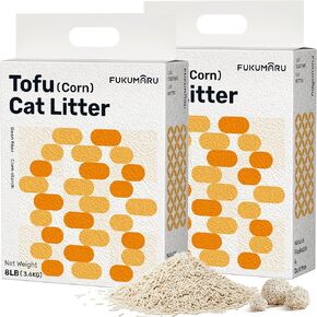 FUKUMARU Tofu Cat Litter, Dust Free Cat Litter Pellets, Clumping Cat Litter Lightweight, Flushable, 100% Natural Ingredients Corn Cat Litter, Ultra Absorbent, Low Tracking, Odor Control(8lbx2 Bags)