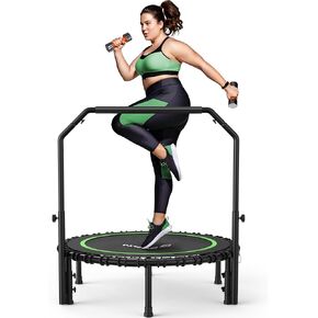 BCAN 450/550 LBS Foldable Mini Trampoline, 40"/48" Fitness Trampoline with Bungees, U Shape Adjustable Foam Handle, Stable & Quiet Exercise Rebounder for Adults Indoor/Outdoor Workout