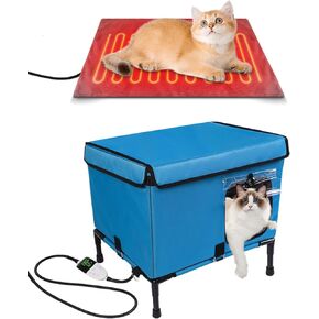 Unbreakable Heated Cat House for Outside with Heating Pad - Waterproof, Windproof, Easy Assembly, Durable Design (21 * 16 * 17“)