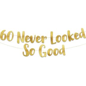 60 Never Looked So Good Black Glitter Banner - 60th Anniversary and Birthday Party Decorations