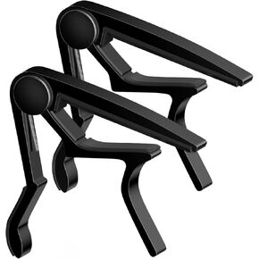 2 Pack Guitar Capo for Acoustic, Classical, Electric Guitars, Ukulele, Mandolin, Banjo, and other string musical instruments, Quick Release, Memory Silicone Pad, Buzzing-Free (Black & Black)
