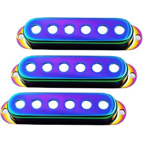 Guyker 3Pcs Single Coil Guitar Pickup Covers (52mm Pole Spacing), Copper Pickup Mounting Ring Set Guitar Accessories Replacement Part, (PS001, Chameleon Rainbow)
