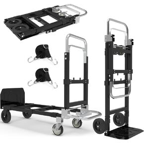 3 in 1 Heavy Duty Folding Hand Truck, Convertible Hand Truck, Portable Steel Hand Truck Dolly with Telescopic Handle, Folding Dolly Cart with Rubber Wheels, Hand Truck Foldable 500 LB